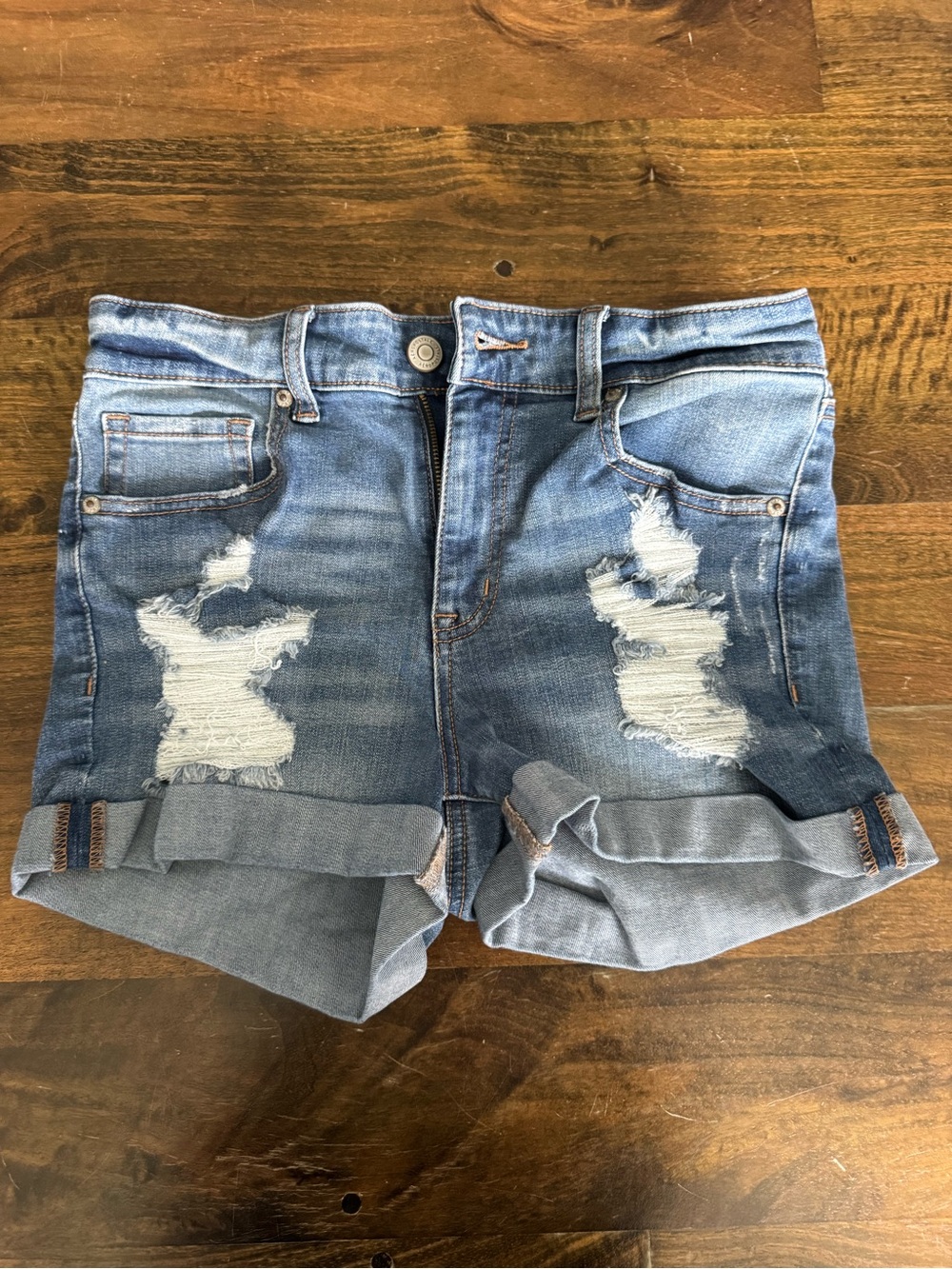 Aeropostale Light Blue Distressed Rolled Hem Jean Shorts